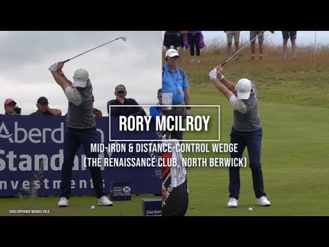 Rory McIlroy Golf Swing mid-iron & wedge (face-on) ASI Scottish Open, North Berwick July 2019.
