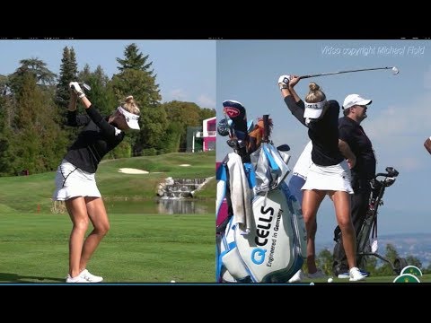 Nelly Korda Golf Swing Mid-Iron (down-the-line & face-on), Evian Championship, Sept 2018.