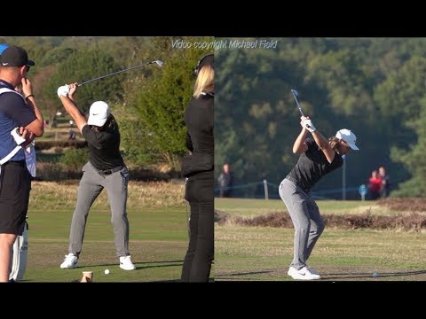 Tommy Fleetwood Golf Swing Short Iron (down-the-line & FO) Sky Sports British Masters, October 2018.