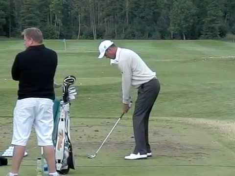 Richard Green Golf Swing Down the Line in Slow Motion (Left Handed)